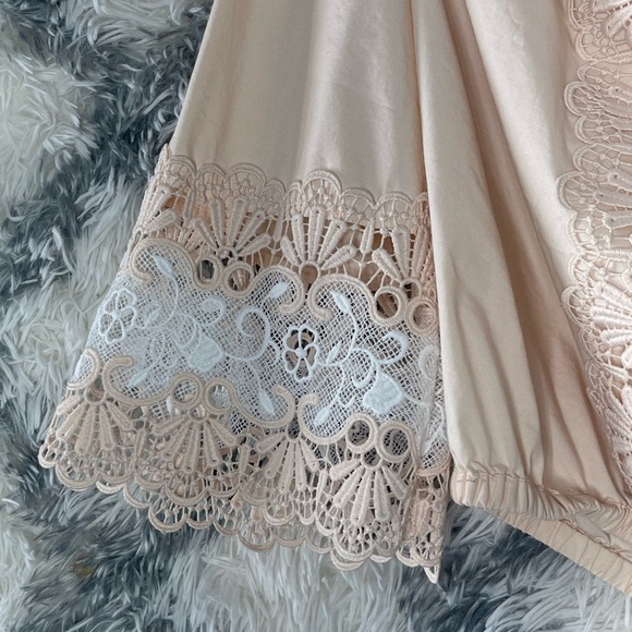 Express Womens Cropped Blouse Lace Trim Cream Boho Bell Sleeves,Size M - Picture 7 of 8